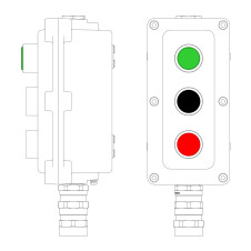 Взрывонепроницаемый пост управления из алюминия LCSD-03-B-MC-L1G(220)x1-P1B(11)x1-P1R(11)x1-PCMB-KA3MHK / 1Ex d IIB T5 Gb / Ex tb IIIC T95°С Db IP66