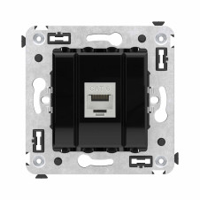Компьютерная розетка RJ-45 без шторки в стену, кат.6 одинарная экранированная, "Avanti", "Черный квадрат"