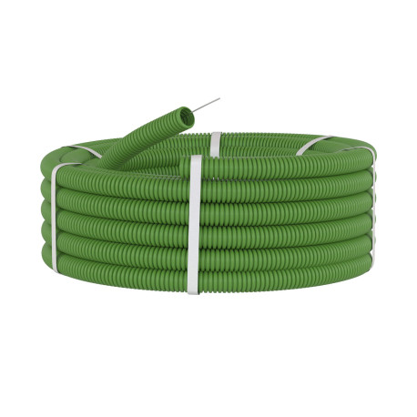 91920G | Труба ПВХ гибкая гофр. д.20мм, лёгкая с протяжкой, 100м, цвет зеленый-1