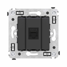 Компьютерная розетка RJ-45 без шторки в стену, кат.6 одинарная, "Avanti", "Черный матовый"