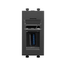 USB 3.0 розетка модульная, тип А-А, Avanti, Черный матовый, 1 модуль