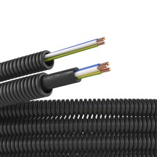 Электротруба ПНД гибкая гофр. д.16мм, цвет черный, с проводом ПуВ 3х2,5мм? РЭК "ГОСТ+", 50м