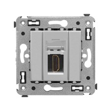 HDMI розетка одинарная в стену, тип А-А, Avanti, Закаленная сталь