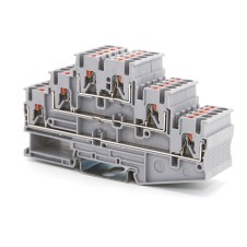Клемма трехуровневая, зажим push-in, 6 точек подключения, 2.5 кв.мм, серая