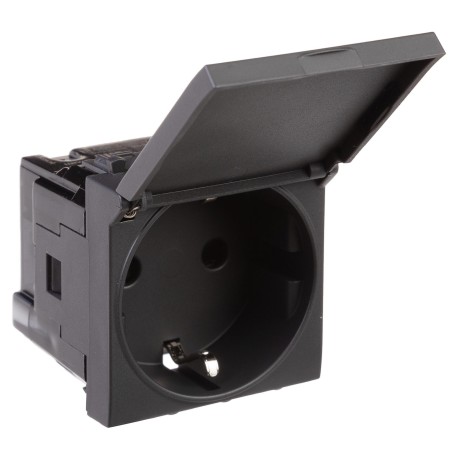 4412012 | Розетка с крышкой модульная, 2P+E, с з/ш, Avanti, Черный матовый, 2модуля-1