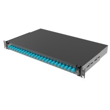 Оптическая полка выдвижная 1U с адатерами 24 х duplex LC ОМ3 в комплекте с лицевой панелью, пигтейлами, сплайс-кассет(ой/ами) и гильзами КДЗС