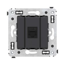 Компьютерная розетка RJ-45 без шторки в стену, кат.5е одинарная, "Avanti", "Черный матовый"