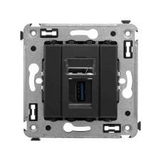 USB 3.0 розетка одинарная в стену, тип А-А, Avanti, Черный матовый