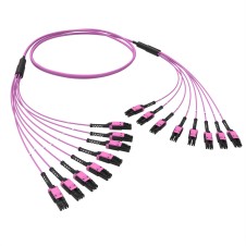 Оптическая разветвительная сборка 16 ОВ, 50/125 OM4, 8xLC-UPC Duplex Uniboot/8xLC-UPC Duplex Uniboot, тип полярности - прямая (Tx-->Rx), 1 м