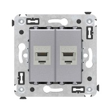 Компьютерная розетка RJ-45 без шторки в стену, кат.5e двойная экранированная, "Avanti", "Закаленная сталь"