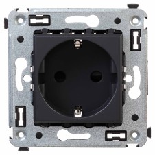 Розетка в стену, 2P+E, с з/ш, Avanti, Черный матовый