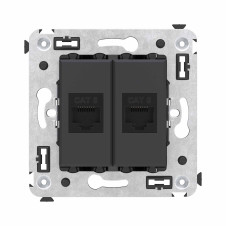 Компьютерная розетка RJ-45 без шторки в стену, кат.6 двойная, "Avanti", "Черный матовый"