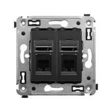 Телефонная розетка RJ-12 в стену двойная, Avanti, Черный матовый