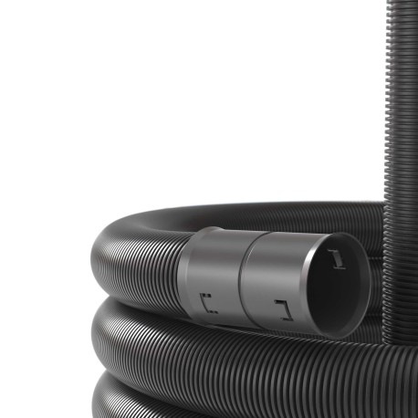 151950 | Двустенная труба ПНД гибкая для открытой прокладки д.50мм, SN13, ПВ-0, УФ, с протяжкой, в бухте 100м, цвет черный