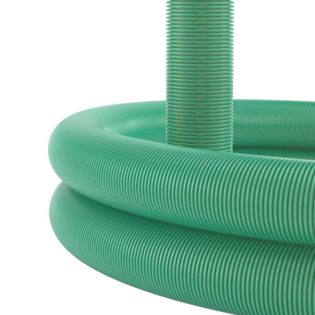 140990-8K | Двустенная труба ПНД гибкая дренажная д.90мм, SN8, перфорация 360 град., в бухте 50м, цвет зеленый-1