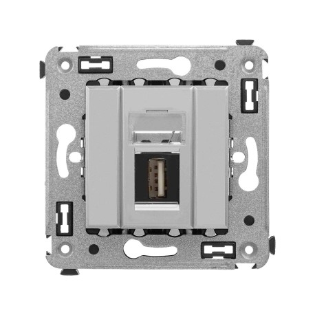 4404403 | USB 2.0 розетка одинарная в стену, тип А-А, Avanti, Закаленная сталь