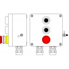 Пост управления Ex из GRP: 1Ex d e IIC T6 Gb X / Ex tb IIIB T80°C Db X / IP66: Аварийная кнопка красная, 1NC/1NO -1 шт.: Кнопкачерная,1NC/1NO -2 шт.: С:ввод D5,5-13мм под бронированный кабель Ni -2 шт.