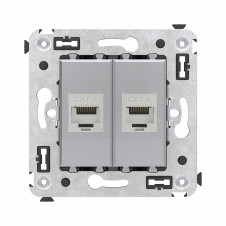 Компьютерная розетка RJ-45 без шторки в стену, кат.6 двойная экранированная, "Avanti", "Закаленная сталь"