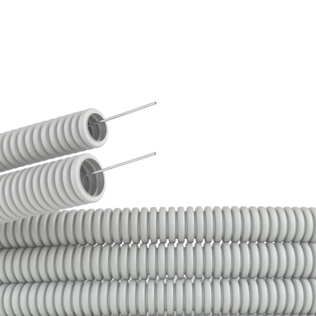 91932 | Труба ПВХ гибкая гофр. д.32мм, лёгкая с протяжкой, 25м, цвет серый