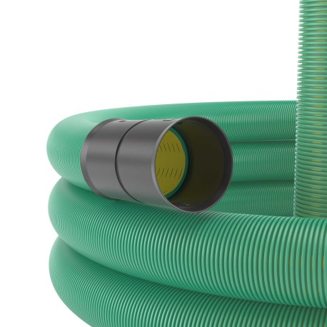 140916 | Двустенная труба ПНД гибкая дренажная д.160мм, SN6, перфорация 360 град., в бухте 50м, цвет зеленый