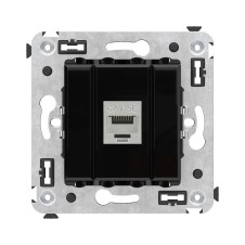 Компьютерная розетка RJ-45 без шторки в стену, кат.5e одинарная экранированная, "Avanti", "Черный квадрат"