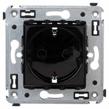 Розетка в стену, 2P+E, с з/ш, "Avanti", "Черный квадрат"