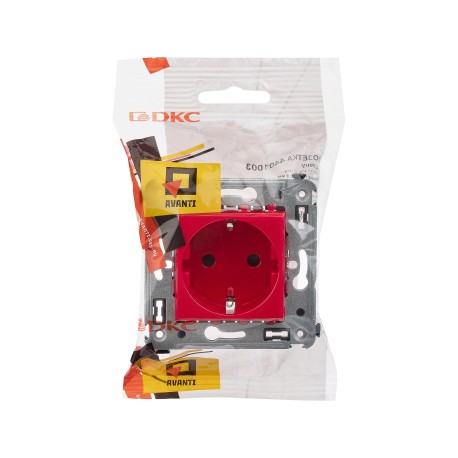 4401003 | Розетка в стену, 2P+E, с з/ш, "Avanti", "Красный квадрат"-4