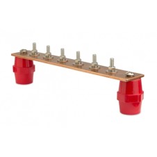 Главная заземляющая шина с изоляторами, 6 подкл., 260мм×40мм×4мм, медь