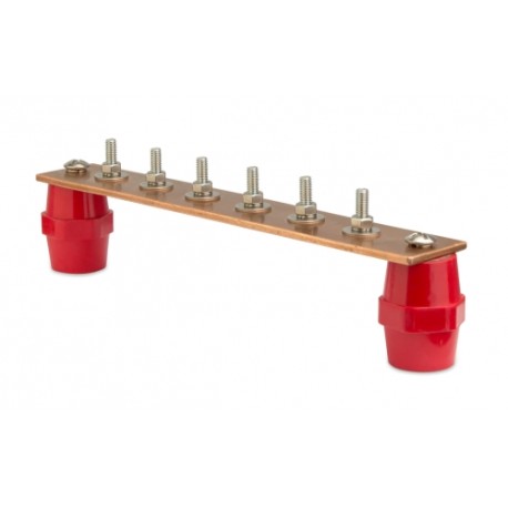 NE2006 | Главная заземляющая шина с изоляторами, 6 подкл., 260мм×40мм×4мм, медь