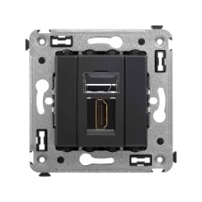 HDMI розетка одинарная в стену, тип А-А, Avanti, Черный матовый