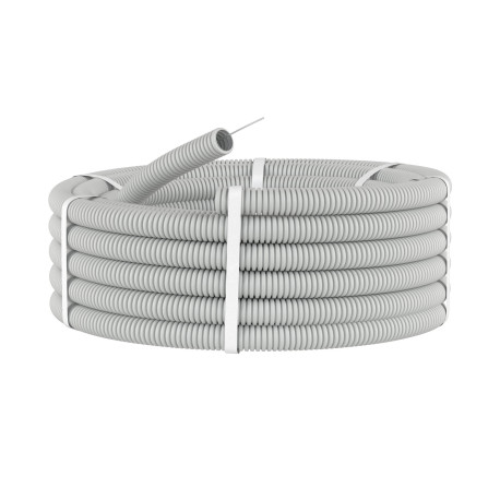 91932 | Труба ПВХ гибкая гофр. д.32мм, лёгкая с протяжкой, 25м, цвет серый-1