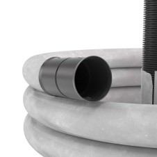 Двустенная труба ПНД гибкая дренажная д.90мм с геофильтром, SN6, перфорация 360 град., в бухте 50м, цвет черный