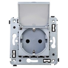 Розетка с крышкой в стену, 2P+E, с з/ш, "Avanti", "Закаленная сталь"