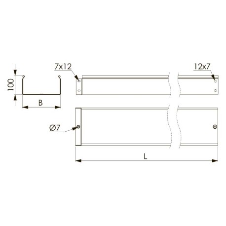 3510110ZL | Лоток неперфорированный 100х100, L=3000, 1.0мм, цинк-ламельное-1