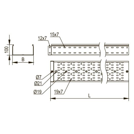 3534112 | Лоток перфорированный 100х100, L=3000, 1.2мм-1