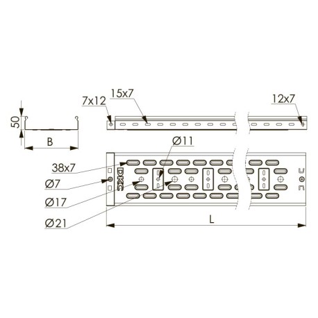 3525212HDZ | Лоток перфорированный 100х50, L=2000, 1.2мм, горячеоцинкованное-1