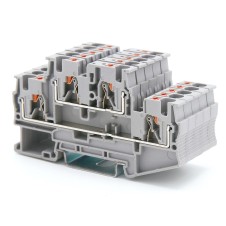 Клемма двухуровневая, зажим push-in, 4 точки подключения, 4 кв.мм, серая