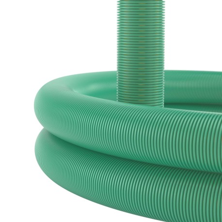 140911-8K | Двустенная труба ПНД гибкая дренажная д.110мм, SN8, перфорация 360 град., в бухте 50м, цвет зеленый-1