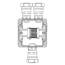 Ex клеммная коробка из алюминия: 1Ex e IIC Т5 Gb / Ex tb IIIB T95°C DbIP66:Клеммы 4 кв.мм - 5 шт.: А, С:ввод D10,5-18мм под небронированныйкабель в металлорукаве Dt 26мм. Ni -3 шт.