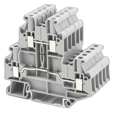 Клемма двухуровневая, винтовой зажим, 4 точки подключения, 4 кв.мм, серая