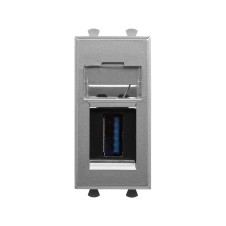 USB 3.0 розетка модульная, тип А-А, "Avanti", "Закаленная сталь", 1модуль
