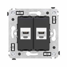 Телефонная розетка RJ-12 без шторки в стену двойная, "Avanti", "Черный матовый"