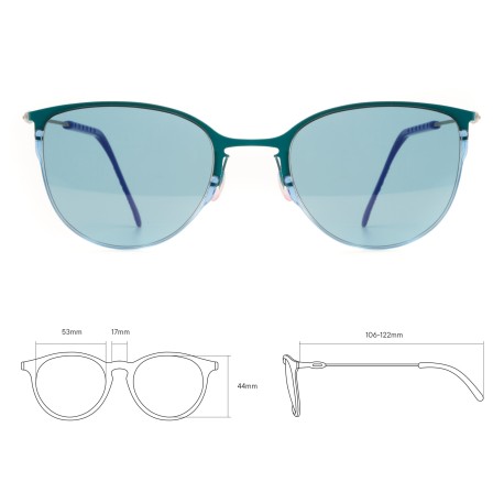 TCSDTM53010001 | Бирюзовые солнцезащитные очки из титана со светло-синими линзами. Модель 04-2