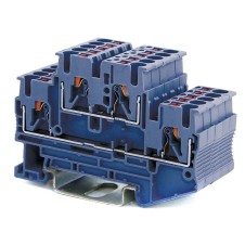 Клемма двухуровневая, зажим push-in, 4 точки подключения, 2.5 кв.мм, синяя