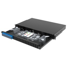 Оптическая полка выдвижная 1U с адатерами 8 х duplex SC OS2 в комплекте с лицевой панелью, пигтейлами, сплайс-кассет(ой/ами) и гильзами КДЗС