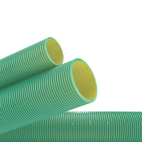 140990-8K | Двустенная труба ПНД гибкая дренажная д.90мм, SN8, перфорация 360 град., в бухте 50м, цвет зеленый-2